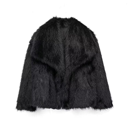 Winter Plush Coat Fashion Warm Thicken Fluffy Lapel Jacket Outwear