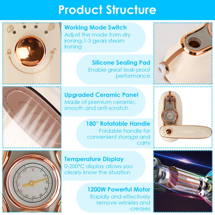 1Pc 1200W Foldable Handheld Clothes Iron Steamer With Wet Dry Ironing