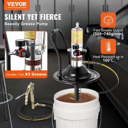 Grease Pump, 50:1 Pressure Ratio Air Operated Grease Pump With 13 Ft