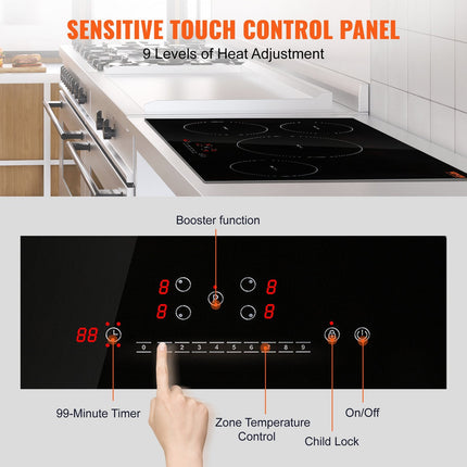 Electric Cooktop, 4 Burners, 30 Induction Stove Top, Built-in Magnetic