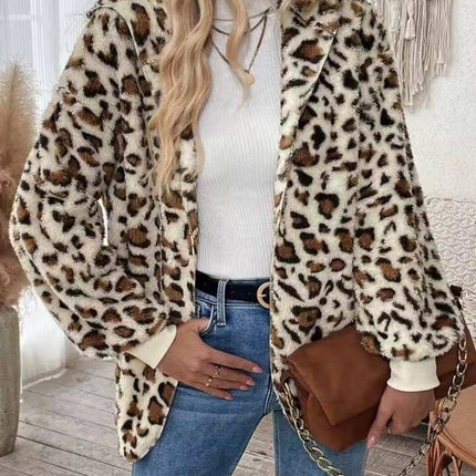Leopard Print Fuzzy Zip Up Outerwear