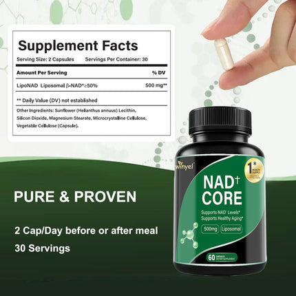 60 Capsules Of High-concentration Liposomal NAD Enhancer - Energy,