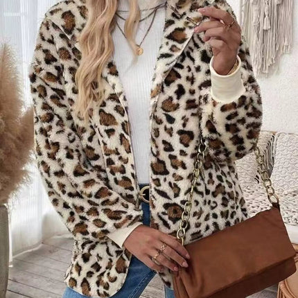 Leopard Print Fuzzy Zip Up Outerwear