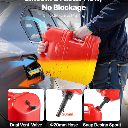 Fuel Container, 5 Gallon, Gas Tank With Spout & Clear Scale, 15 L/min