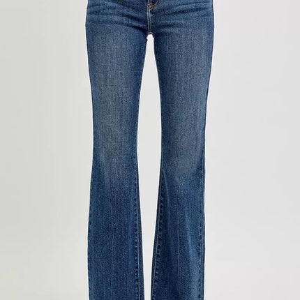 RISEN Full Size Mid Rise Flare Frayed Hem Jeans Plus Size