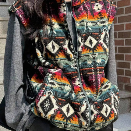 Geometric Fleece Vest Coat