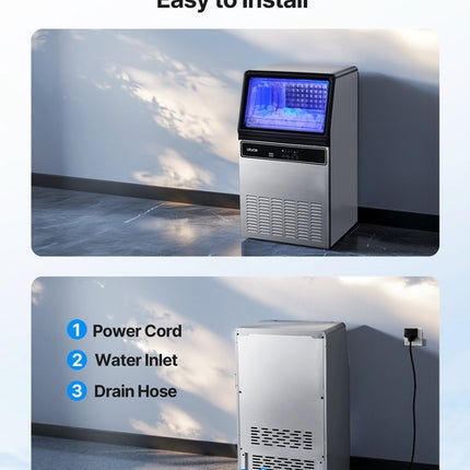 Commercial Ice Maker Machine With Pump, 130Lbs/24H With 33Lbs Storage,