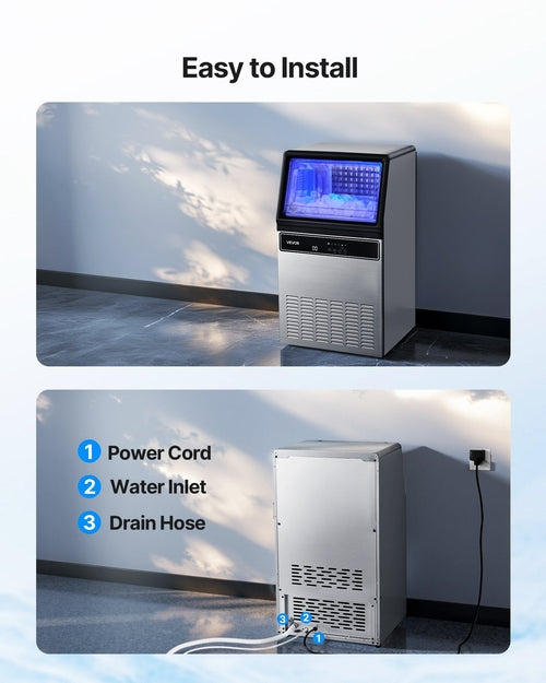 Commercial Ice Maker Machine With Pump, 130Lbs/24H With 33Lbs Storage,