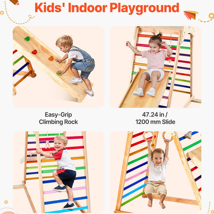 Indoor Playground Jungle Gym, 4-in-1 Wooden Indoor Playground Playset