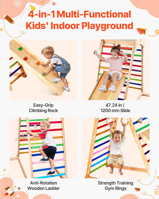 Indoor Playground Jungle Gym, 4-in-1 Wooden Indoor Playground Playset