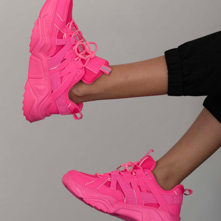 Berness Running Late Chunky Sole Athletic Sneakers in Hot Pink