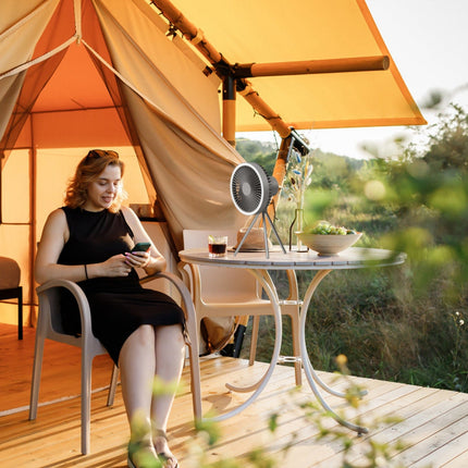 Camping Fan With Lantern Rechargeable Battery Powered Portable Tripod