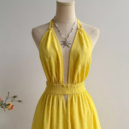 Swiss Dot Halter Neck Dress