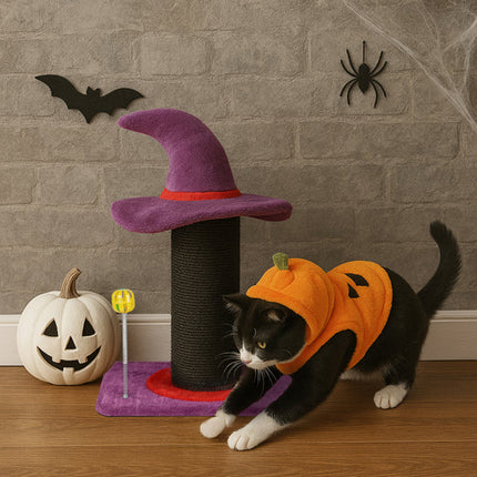 Wizard Hat Cat Scratching Post With Spring Ball Toy For Indoor Cats,