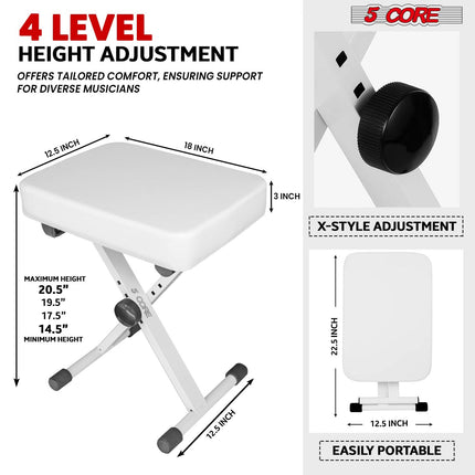 5 Core Keyboard Bench 3" Padded Cushioned Piano Stool Height