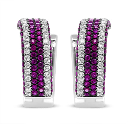 18K White Gold 1 7/8 Cttw Diamond and 1mm Round Red Ruby Open Swish