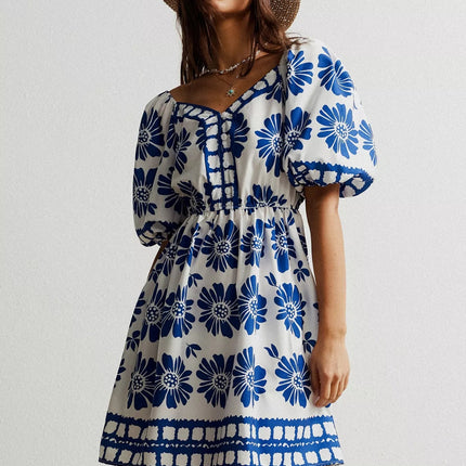 Floral Print Puff Sleeve Mini Dress