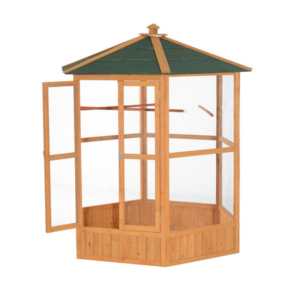 69" Wooden Hexagonal Outdoor Aviary Flight Bird Cage With Covered
