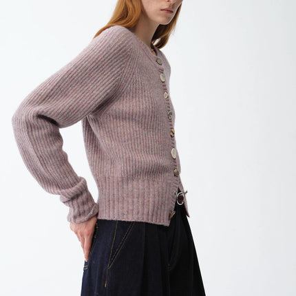 "Hokkaido Weaving Love" wool blend crew neck cardigan top