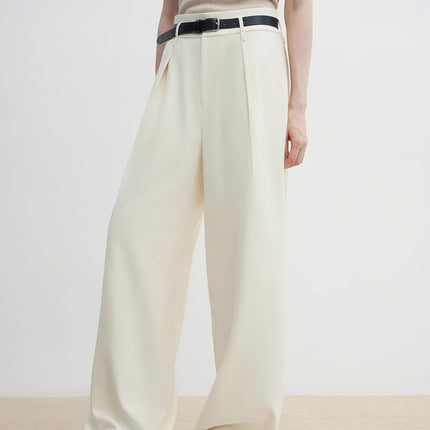 Women's white straight casual wide waist drape floor-length wide leg