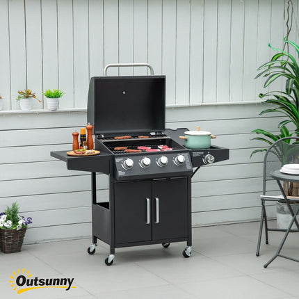 52" Barbecue Grill with Wheels 4+1 Burner Liquid Propane Gas Grill