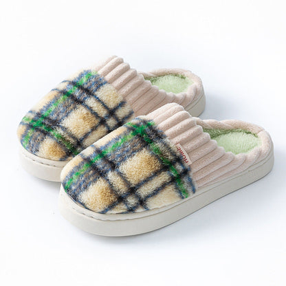 Plaid Plush Slippers Warm Soft Non-slip Bedroom Home Slipper For