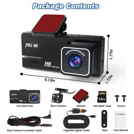 1Pc WiFi FHD 1080P Car Dash Cam 3 Channels Front Rear Inside Dash