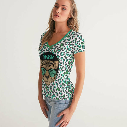 2882Sport™ Tropics of OZ - One Shady Lion Cheetah Women's V-Neck Tee