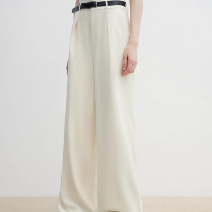 Women's white straight casual wide waist drape floor-length wide leg