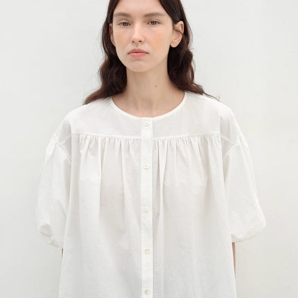 "Romantic Line Drawing" Pure Cotton Slightly Wrinkled Puff Sleeve