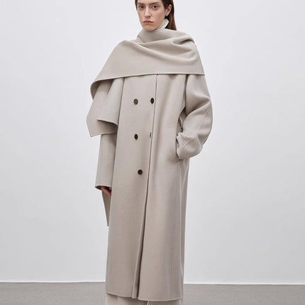 "Assassin's Creed" removable scarf collar, woolen coat for women,