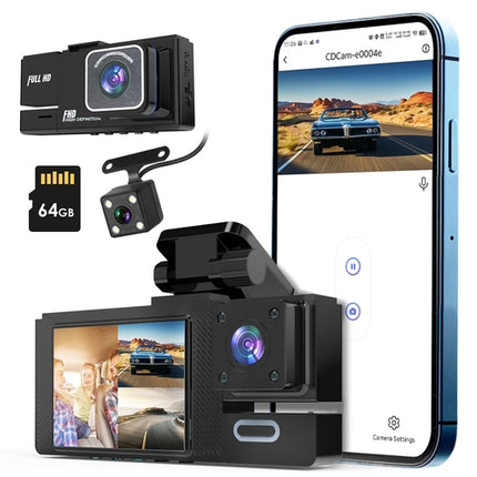 1Pc WiFi FHD 1080P Car Dash Cam 3 Channels Front Rear Inside Dash