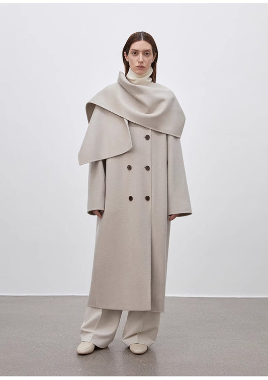 "Assassin's Creed" removable scarf collar, woolen coat for women,