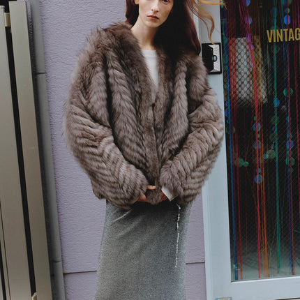 "Polar Night Star" imported sagafurs fox fur coat whole fox fur coat