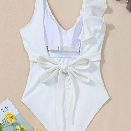 Ruffled V-Neck Wide Strap : One-Piece Swimwear