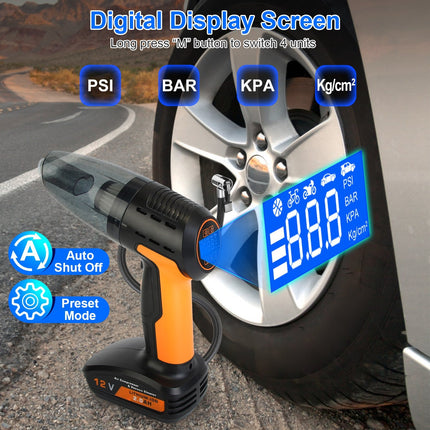 1Pc 4 In 1 Cordless Car Vacuum Cleaner And Tire Inflator With LED