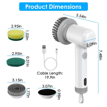 1Set Electric Handheld Spin Scrubber Cordless Cleaning Brush With 2
