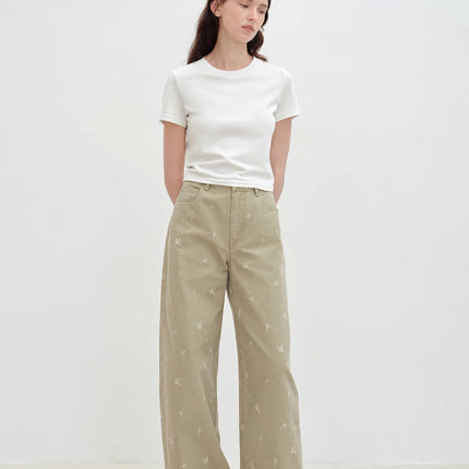 "Carol Pie" loose high-waisted wide-leg calla lily print jeans for