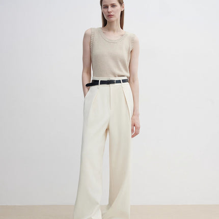 Women's white straight casual wide waist drape floor-length wide leg