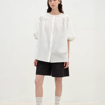 "Romantic Line Drawing" Pure Cotton Slightly Wrinkled Puff Sleeve
