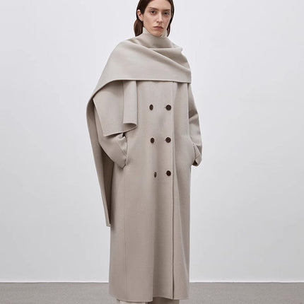 "Assassin's Creed" removable scarf collar, woolen coat for women,