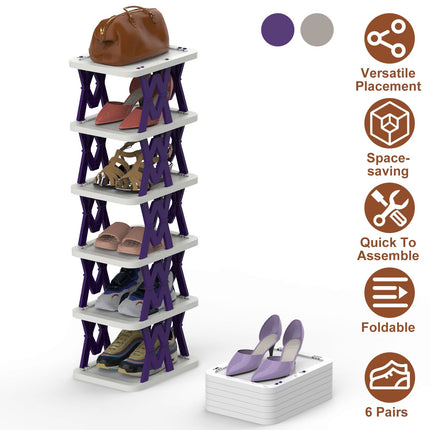 6 Tier Foldable Shoe Rack Vertical Shoe Organizer Narrow Shoe Rack For