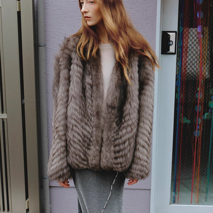 "Polar Night Star" imported sagafurs fox fur coat whole fox fur coat