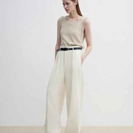Women's white straight casual wide waist drape floor-length wide leg