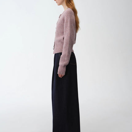 "Hokkaido Weaving Love" wool blend crew neck cardigan top