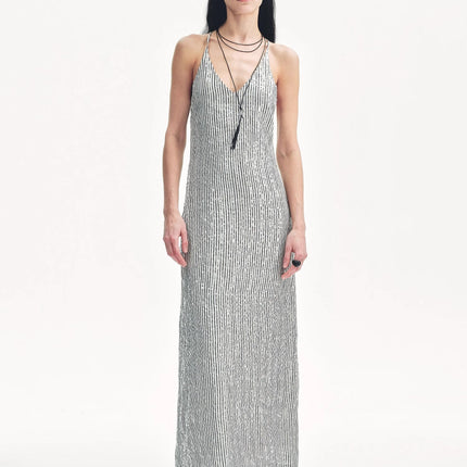 Linen Sequin Embroidery Dress Summer"Galaxy Trace"