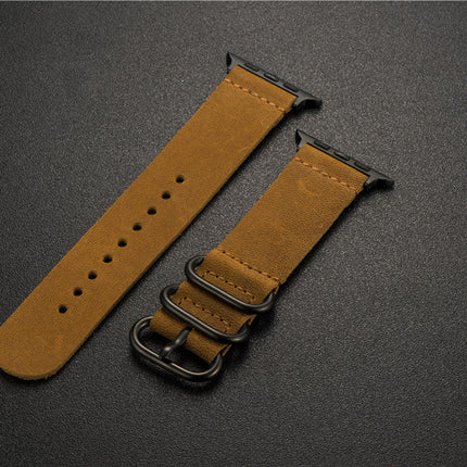 Nubuck Leather Three-Ring Pin Buckle Watch Strap