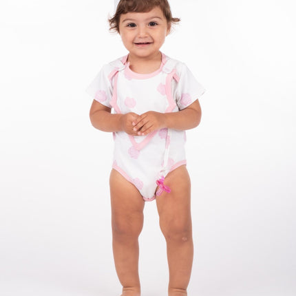 Smart Short Sleeve Bodysuit + Bib - Pink Rose