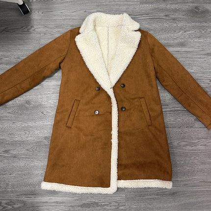 Women's Suede-Look Trench Coat, Classic Notch Lapel Double-Breasted