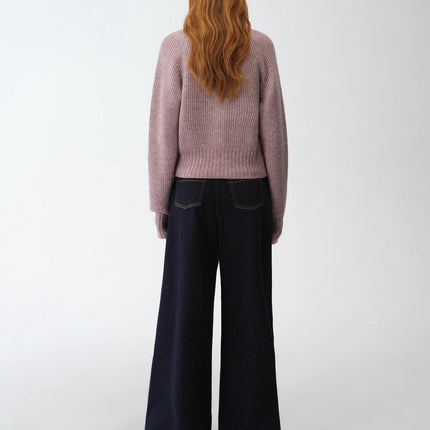 "Hokkaido Weaving Love" wool blend crew neck cardigan top